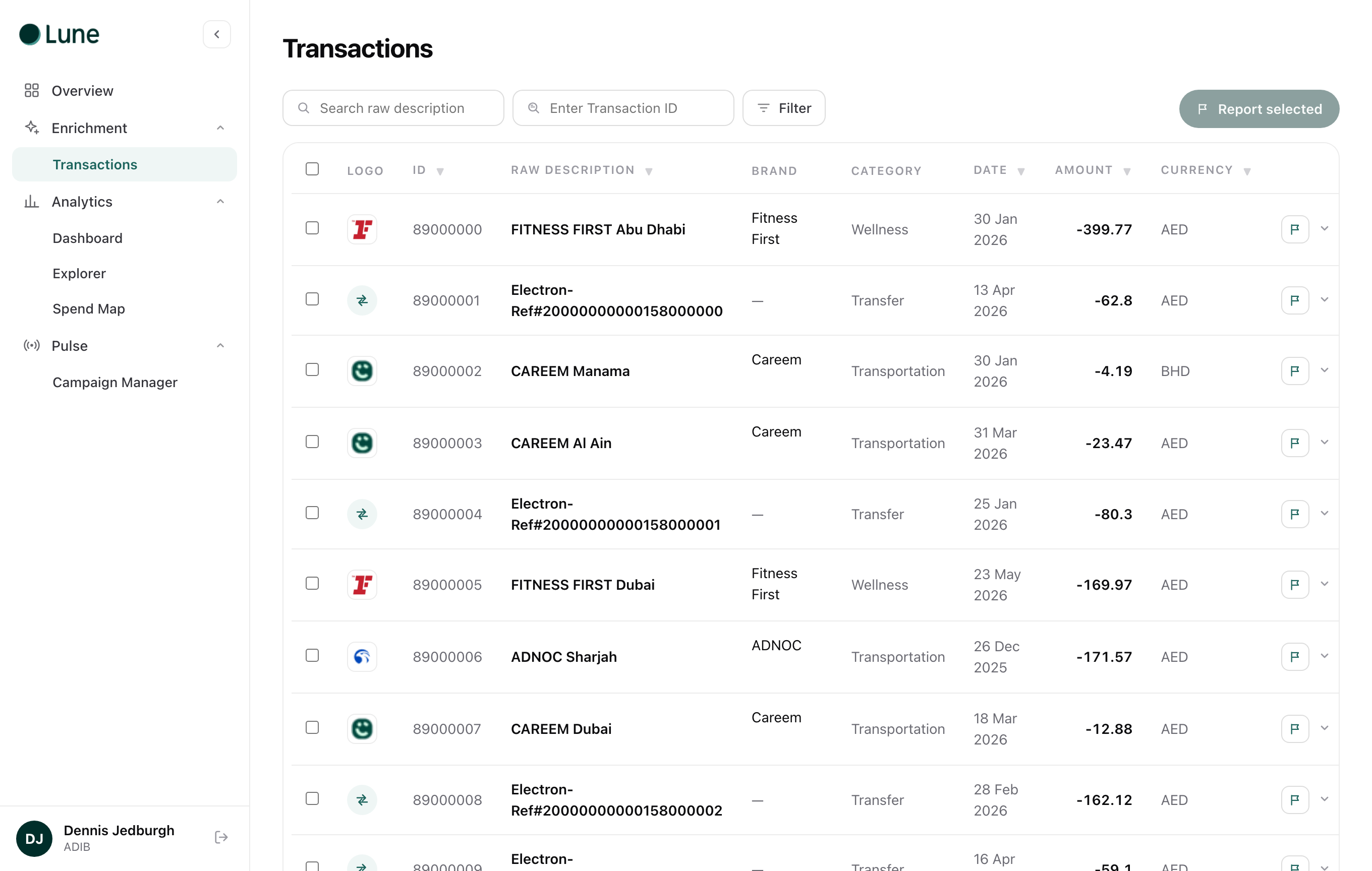 LuneHub: enriched transactions
